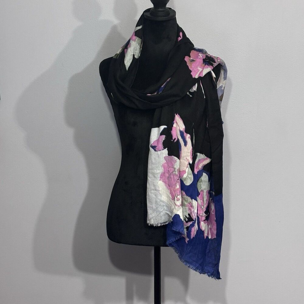 Liz Claiborne Women’s Rayon Floral Neck Scarf Blue Pink Black Head Blanket OSFM